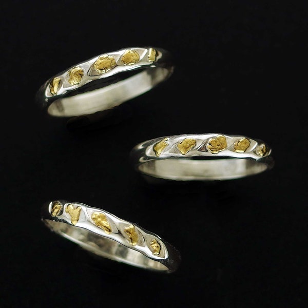 Five Nugget Ring - Sterling Silver and Alaskan Natural Gold Nuggets