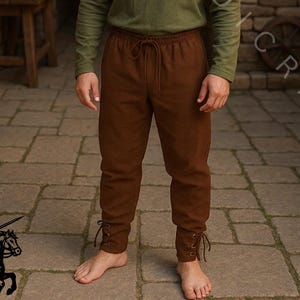 Medieval Linen Cotton Pants – LARP Renaissance Trousers with Pockets & Drawstring, Cosplay or Faire Pants, Viking Renaissance Trousers