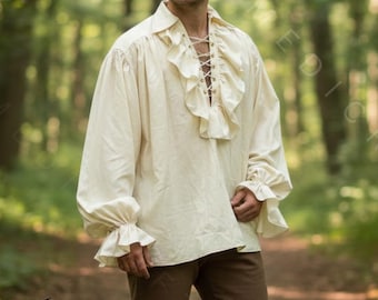 Medieval Ruffle Shirt Men – Renaissance Pirate Shirt, LARP Costume, Viking Tunic, Medieval Fair Outfit, Fantasy Cosplay Top