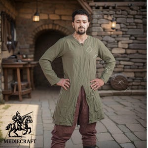 Medieval Cotton Linen Tunic for Men – LARP, Renaissance Faire, Viking Costume Shirt, Long Sleeve Historical Top, Medieval Men Shirt