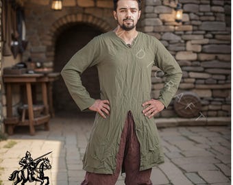 Mittelalter Tunika aus Baumwolle/Leinen: Mittelalterlicher Jahrmarkt, LARP, Wikinger Gewandung