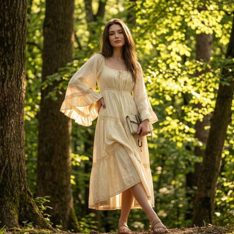 Boho Renaissance Maxi Dress – LARP Peasant Gown, Medieval Cottagecore ...