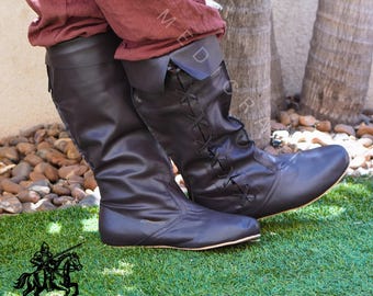 Middeleeuwse LARP-laarzen – Vikingbruine kniehoge laarzen, renaissancekostuumschoenen, fantasie krijgerschoeisel, riddercosplaylaarzen