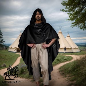Medieval Hooded Cloak for LARP –  Unisex Renaissance Cape with Hood Fantasy Cosplay Cloak, Viking Robe, Renaissance Fair Costume