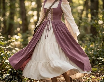 Medieval Corset Dress Renaissance Peasant Gown – Cottagecore Outfit, LARP Costume, Fantasy Dress, Viking Style, Fair Maiden Dress