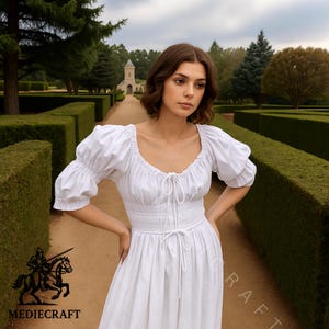 Renaissance Cotton Milkmaid Dress – LARP Peasant Dress for Women, Cotton Medieval Costume, Cottagecore Fairy Dress, Festival Gown Dress