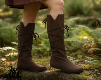 Renaissance Suede Lace-Up Boots – LARP Footwear, Viking Costume Boots, Fantasy Cosplay Shoes, Reenactment Festival Boots