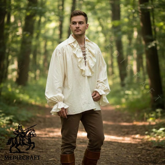 Medieval Ruffle Shirt Men – Renaissance Pirate Shirt, LARP Costume, Viking Tunic, Medieval Fair Outfit, Fantasy Cosplay Top