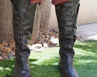 Medieval Brown LARP Boots – Viking Knee High Boots, Renaissance Costume Shoes, Fantasy Warrior Footwear, Knight Cosplay Boots
