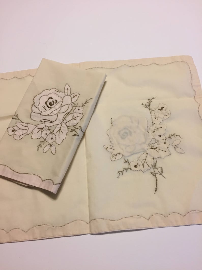 Vintage Embroidered Napkins and Placemat Set Four Piece Etsy
