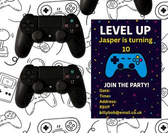 Uitnodiging gamersfeest, digitale download, volledig bewerkbaar