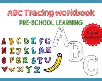 Alphabet tracing workbook digital download, fun word recognition and letter formation practice
