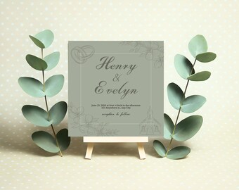 Olive Wedding Invitation Suite: Elegant Customizable Stationery (Digital Download)