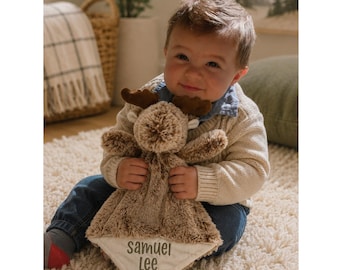 Personalized Plush Moose Baby Toddler Lovey Blanket