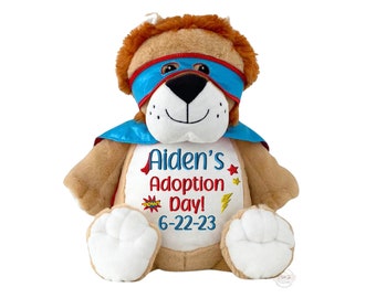 Personalized Adoption Stuffed Animal, Child Adoption Gift, Embroidered Stuffed Animal, Personalized Plush, Adoption Gift