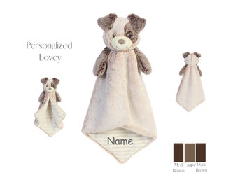 Personalized Dog Lovey, Baby Gift, Baby Security Blanket- Animal Lovey,  Baby Toys