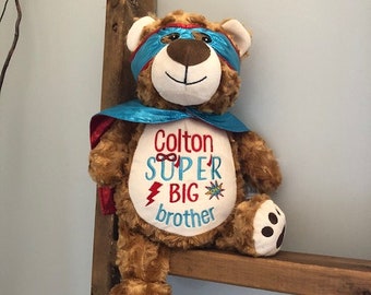 Personalized stuffed animal, Big Brother animal Design, big brother gift, best big brother gift, brother stuffed animal, embroidered