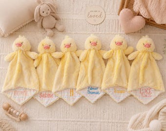 Embroidered Baby Duck Lovey Blanket, Personalized Luvster Animal Blanket
