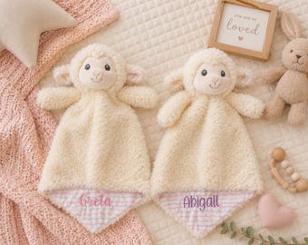 Personalized Plush Lamb Baby Lovey: Embroidered Baby Name Blanket, Baby Shower Gift