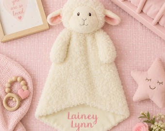 Personalized Lamb Baby Lovey: Embroidered Baby Security Blanket