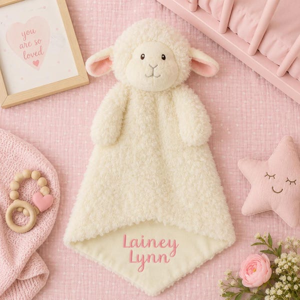 Personalized Lamb Baby Lovey: Embroidered Baby Security Blanket