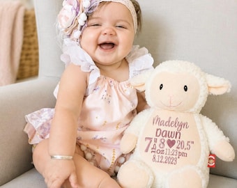 Personalized New Baby Birth Info Stuffed Animal, Baby Shower Gift I Sew Jo