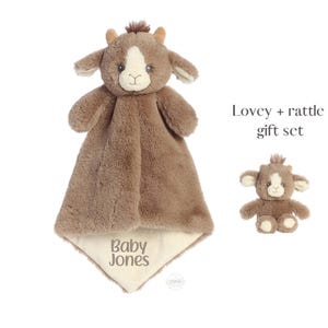 Personalized Goat Lovey Rattle, Baby Gift, Newborn Security Blanket, Baby Sleep Toys