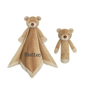 Monogrammed Brown Teddy Bear Baby Comforter, Personalized Bear Baby Lovey