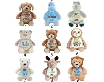 Personalized Big Brother Stuffed Animal: New Brother Baby Shower Gift, Sibling Gift