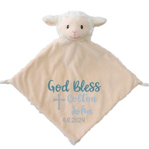 Baptism Gift, Baby Lovey, Personalized Lamb Lovey Baptism Gift For A Boy