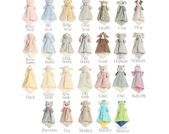 Personalized Animal Baby Lovey: Embroidered Plush Security Blanket