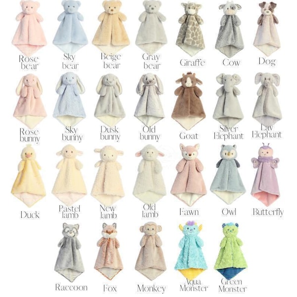 Personalized Animal Baby Lovey: Embroidered Plush Security Blanket