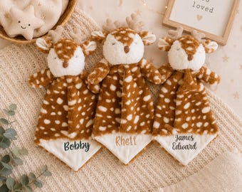 Personalized Baby deer Lovey, Newborn Security Blanket Baby Shower Gift