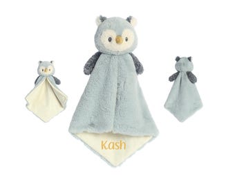 Personalized Animal Lovey, owl lovey Security Blanket, Newborn Baby Boy Gifts