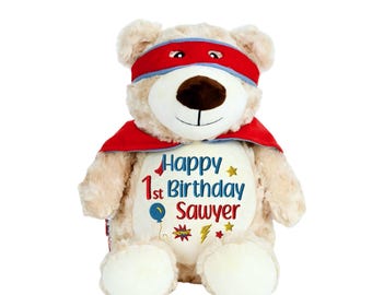 Personalized Stuffed Animal: Embroidered Birthday Gift for Boys