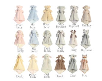 Personalized Baby Lovey Blanket, Embroidered Name Animal Blankie Lovie