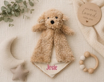 Personalized Golden Doodle Dog Lovey- Monogrammed Baby Name Blanket