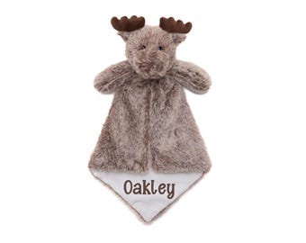 Personalized Baby Moose Lovey, Newborn Security Blanket