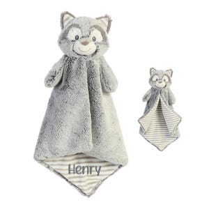 Personalized Raccoon Baby Lovey: Embroidered Animal Blanket Baby Shower Gift