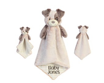 Dog Lovey Baby Blanket, Personalized Name Cuddle Toy