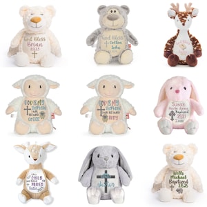 Personalized Baptism Stuffed Animal, Embroidered Name