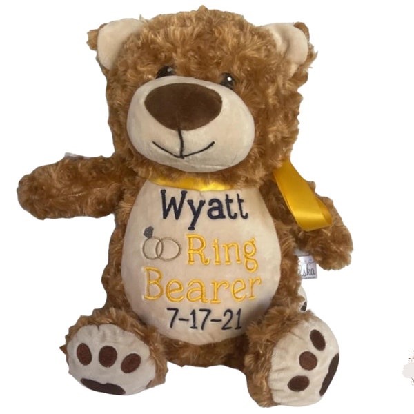 Personalized Ring Bearer Stuffed Animal, Wedding Party Gift, Ring Bearer Stuffed Animal