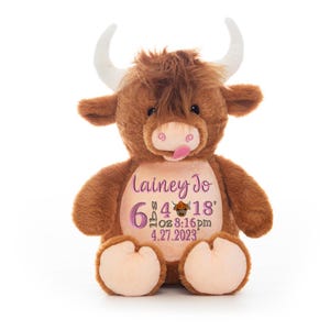 Personalized Highland Cow Birth Info Animal, Keepsake Baby Gift