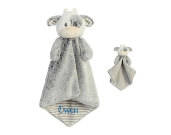 Personalized Cow Lovey: Embroidered Baby Security Blanket