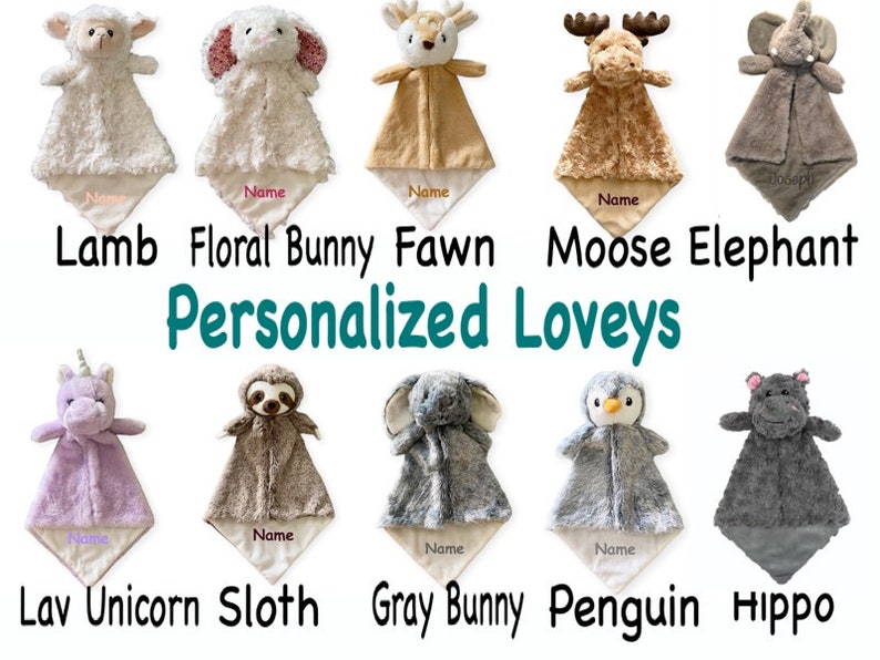 personalized animal lovey blanket for a baby shower gift luvster blankie boy gift girl gift blanket embroidered with name custom monogrammed 