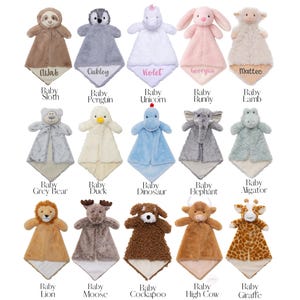 a collection of stuffed animals, including plush bears, penguins, lambs, sloths, and more, arranged in a grid-like pattern.