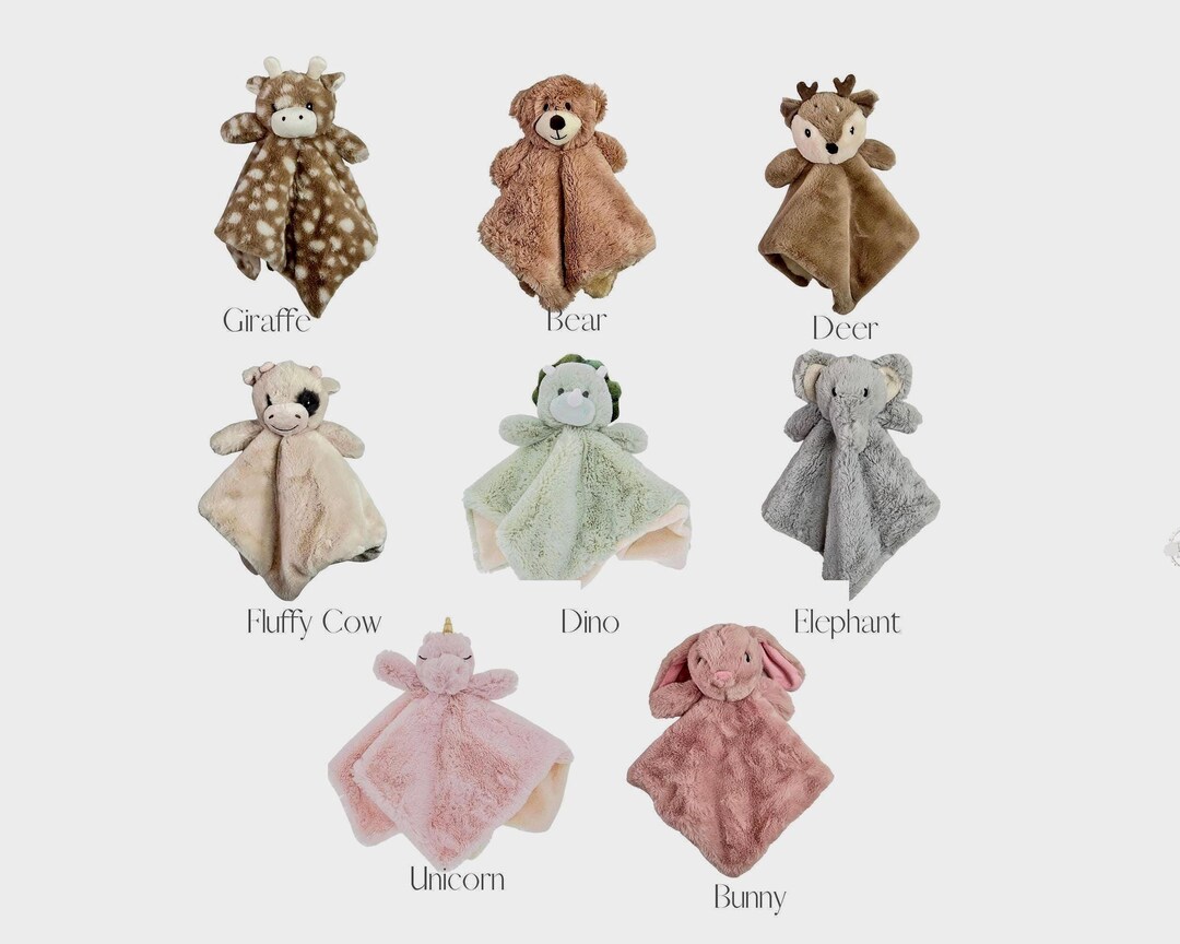 Personalized Animal Lovey Baby Gift Rattle Toy Security Blankets Baby Shower Gift Etsy