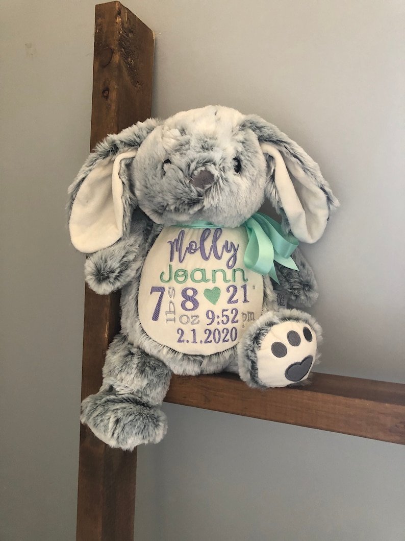 Personalized birth announcement stuffed animal embroidered Etsy