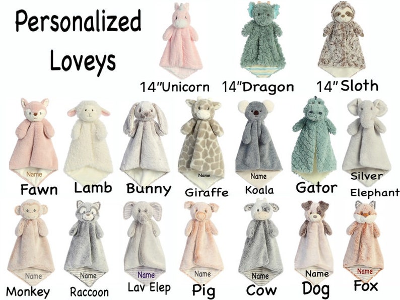 personalized animal lovey, animal blanket, lovey, personalized blanket, security blanket, luvster, baby gift, personalized baby gift custom 