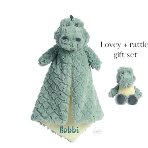 Personalized Lovey and Rattle Baby Security Blanket Animal Lovey Personalized Baby Gift- Baby Sleep Toys